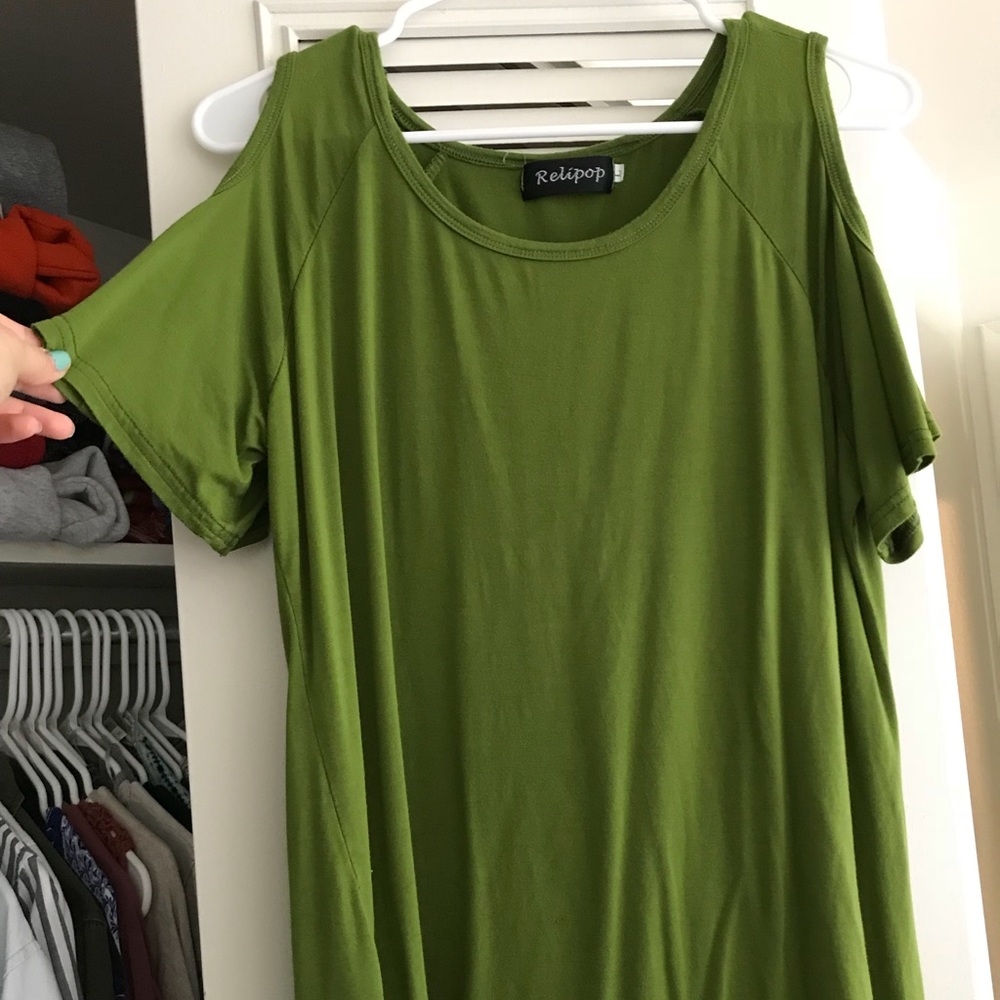 Bright green open shoulder top
